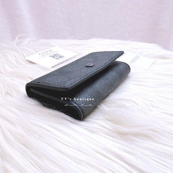 NWT Coach Four Ring Key Case In Signature Canvas Charcoal Black 69097 - Picture 2 of 6